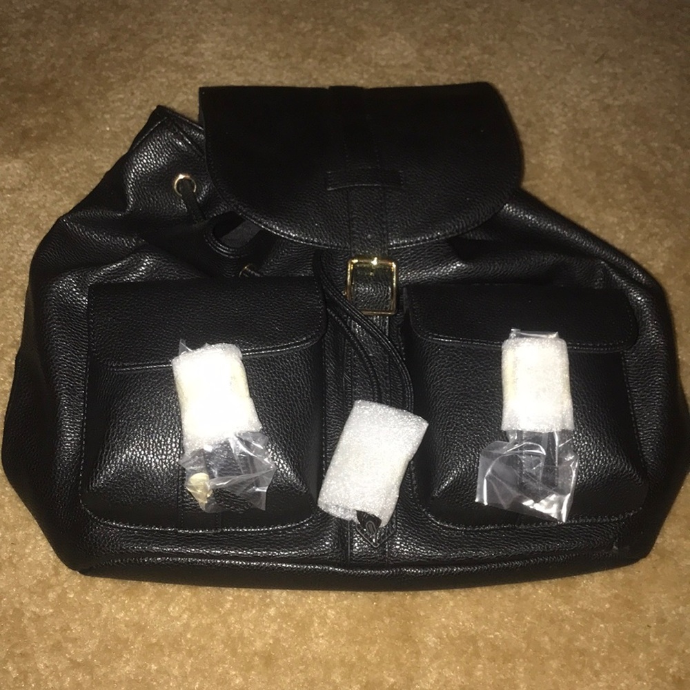 Black leather backpack